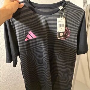 adidas Black Short-Sleeve Kids Soccer Tee with Pink Logo